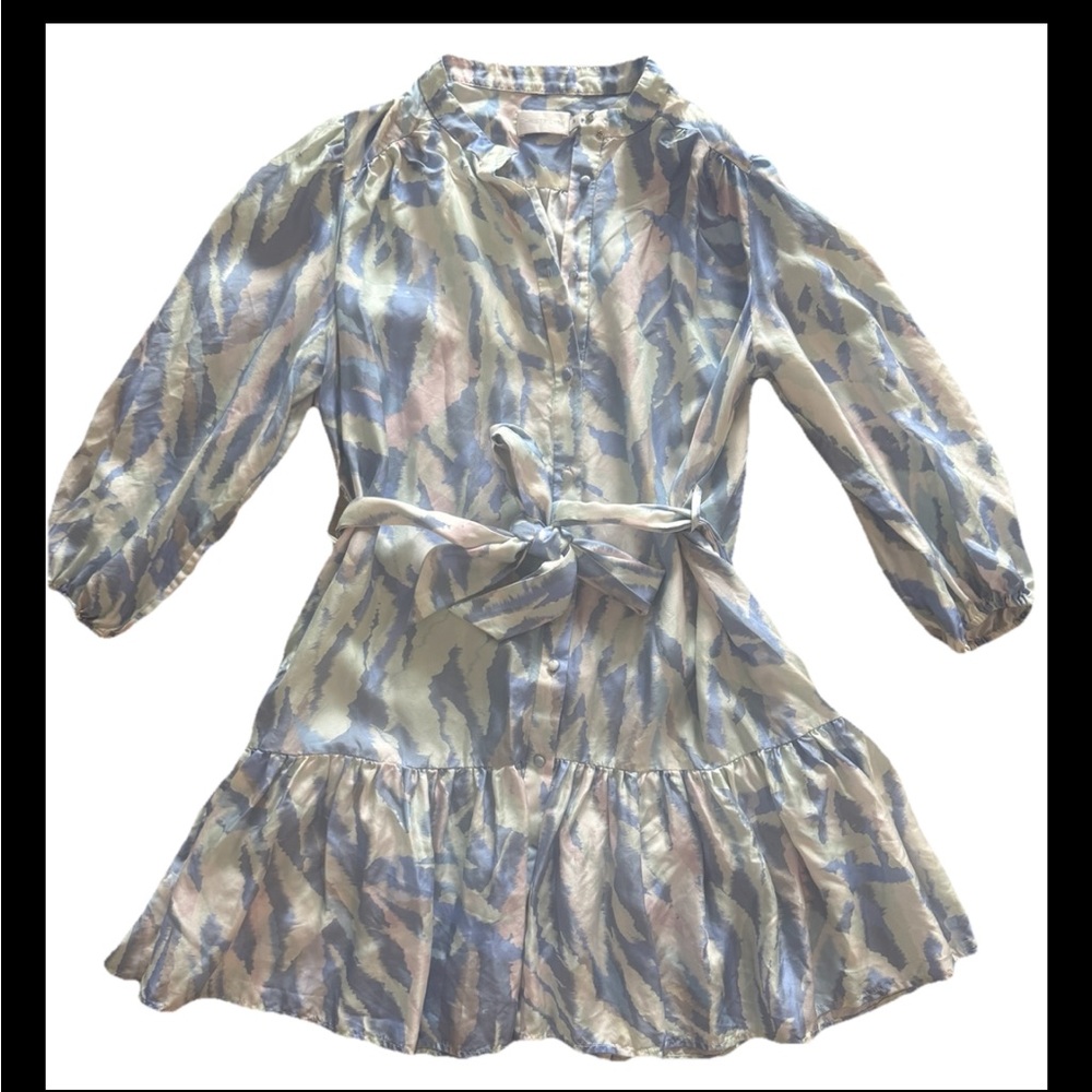 Christy Lynn M Dress Blue Ruffle Cocktail Dinner Silk Pockets M Ur White Classy